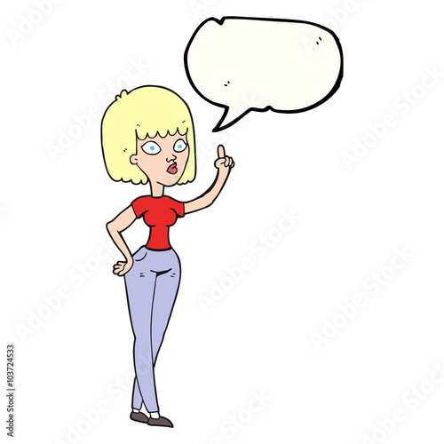 speech bubble cartoon woman with idea