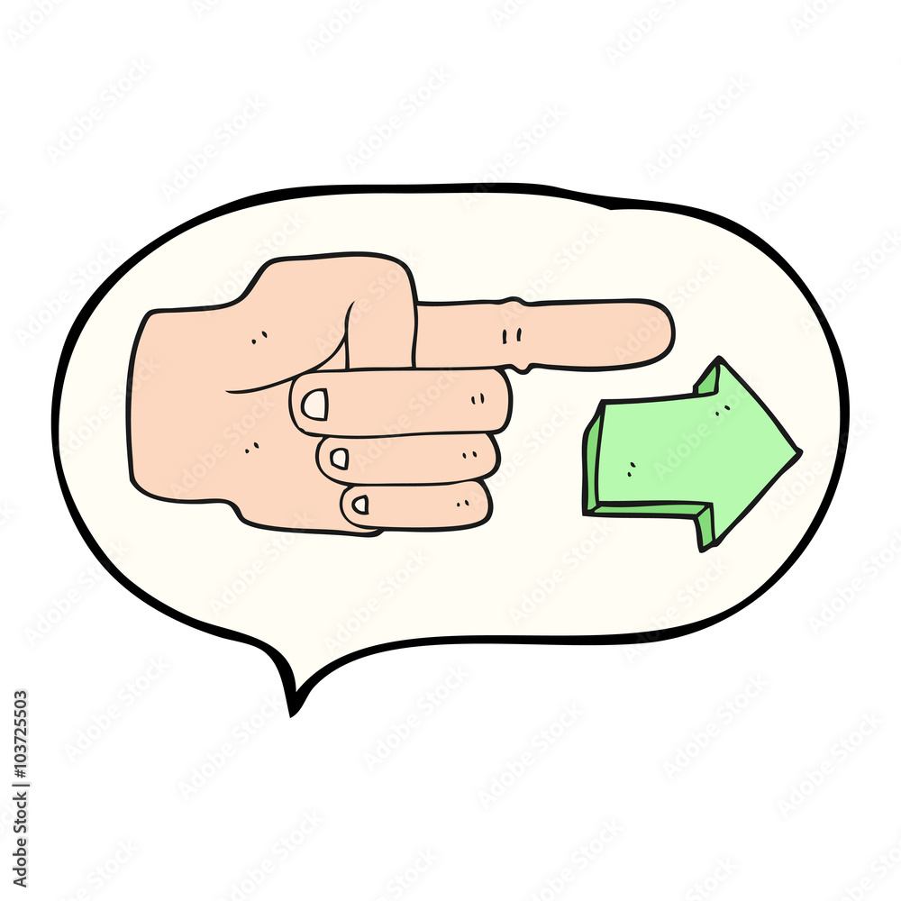 speech bubble cartoon pointing hand with arrow