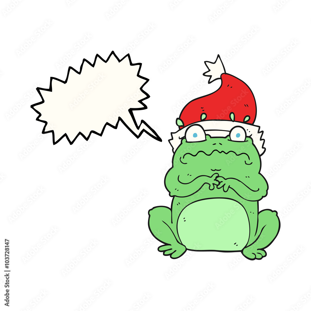 speech bubble cartoon frog in christmas hat