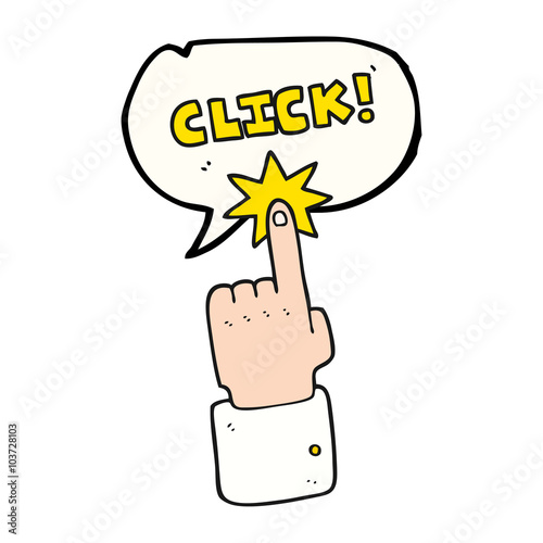speech bubble cartoon click sign with finger