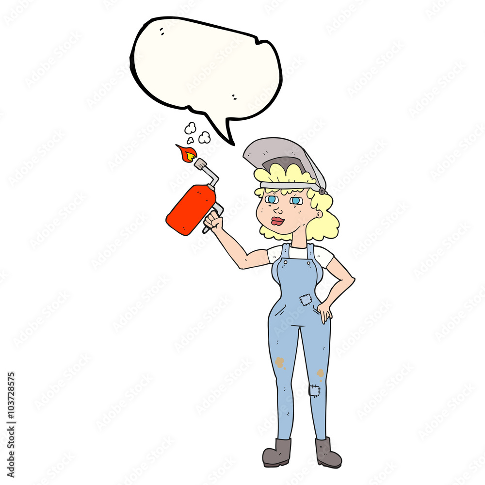 speech bubble cartoon woman welding speech bubble cartoon woman welding