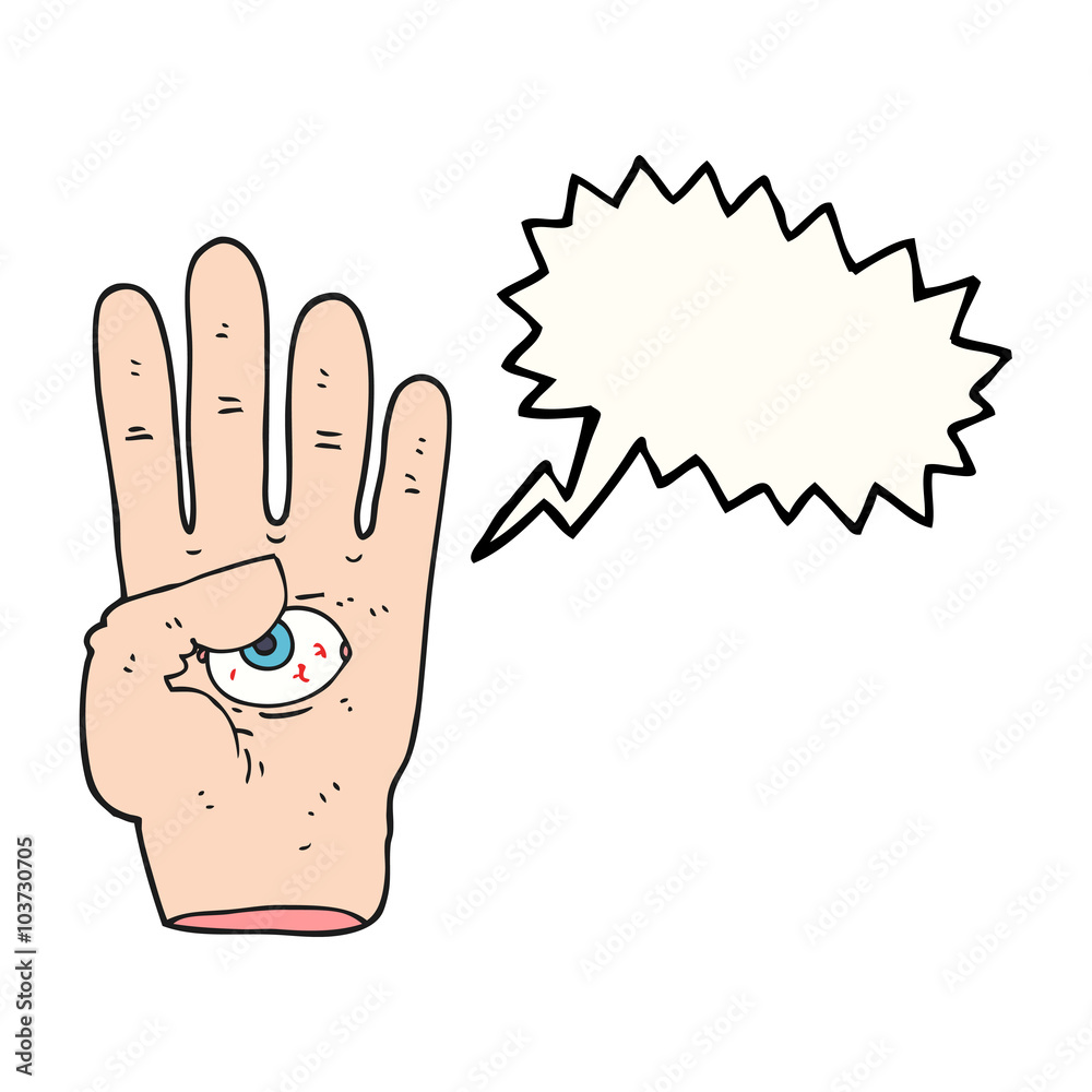 speech bubble cartoon spooky hand with eyeball speech bubble cartoon spooky hand with eyeball