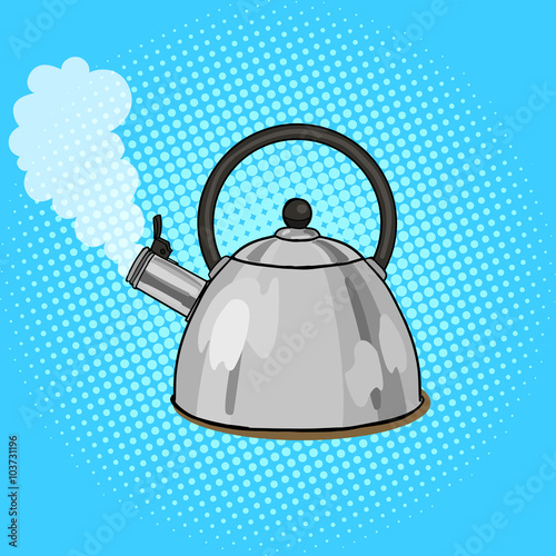 Kettle boils with water pop art style vector