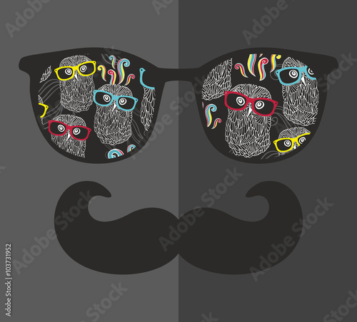 Retro sunglasses with reflection for hipster.