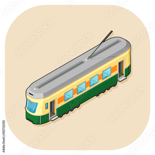 Vector illustration of an isometric Tram icon. 
Isometric public transportation - urban tram. 