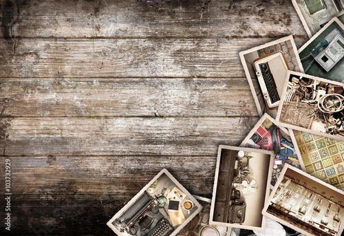 Fotografie fotografie vintage collage su fondo legno