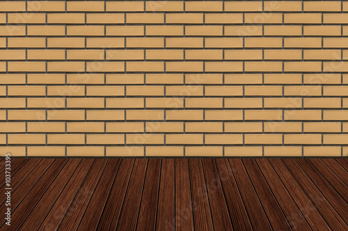 Empty wood table top with brick wall Mock up background for disp