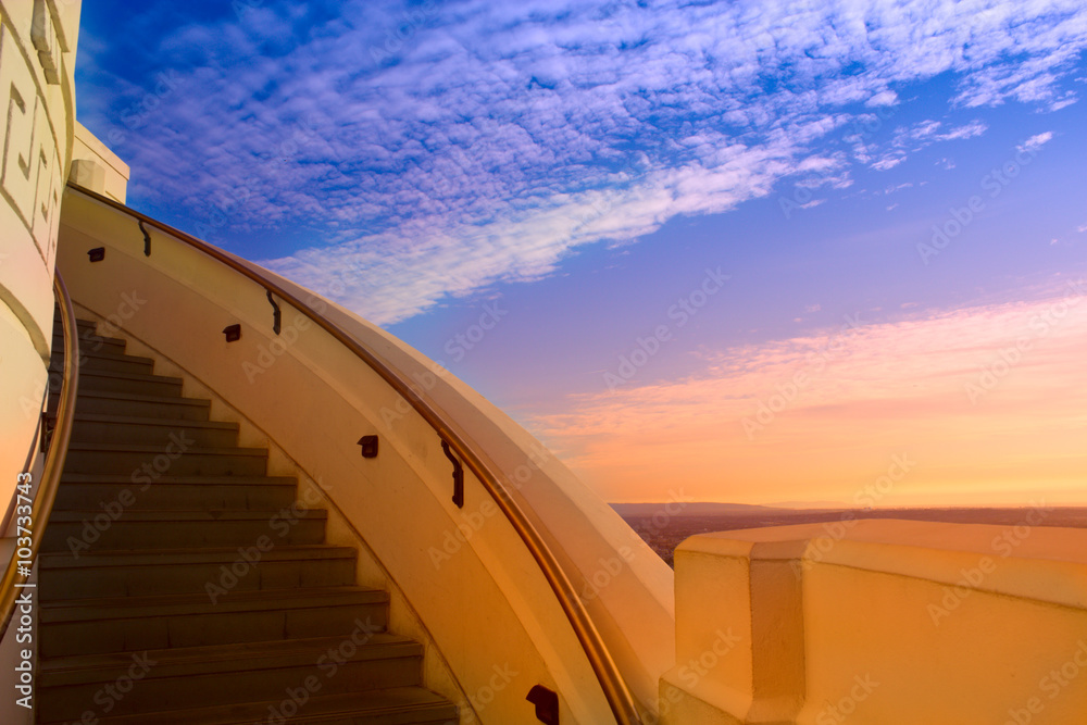 Fototapeta premium Stairway to the blue sky background