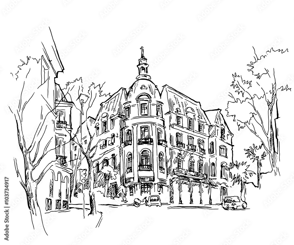 Old town sketch. Vector drawing