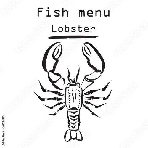 Seafood restaurant poster. Lobster icon. Sea food menu label. Fish restraunt  background.  © Terriana