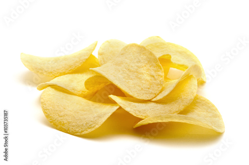 Potato chips isolated white background.