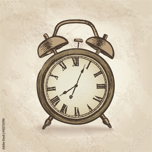 Alarm clock. Clock concept in retro style. Watch vintage isolated.