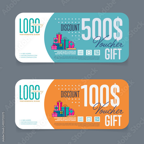 Gift voucher template. Back and front side of the coupon. Vector illustration.