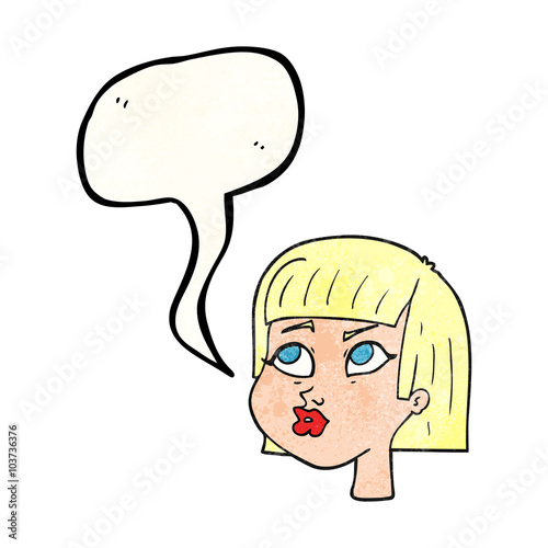 speech bubble textured cartoon female face