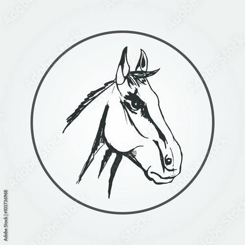 The stylized head of a horse
