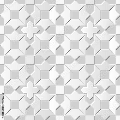 Vector damask seamless 3D paper art pattern background 109 Star Cross Square  