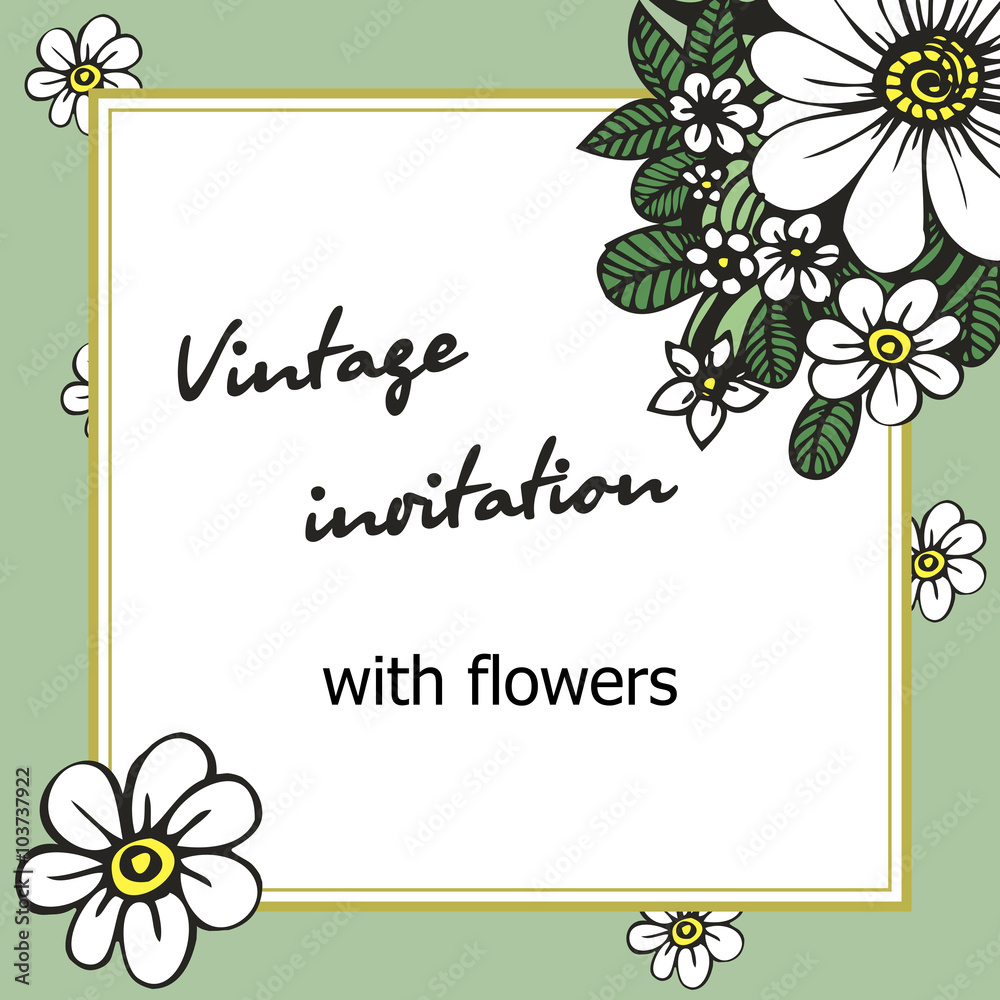Vintage invitation with flowers for weddings 