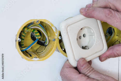Photography Close up electrical distribution system installation in new buil