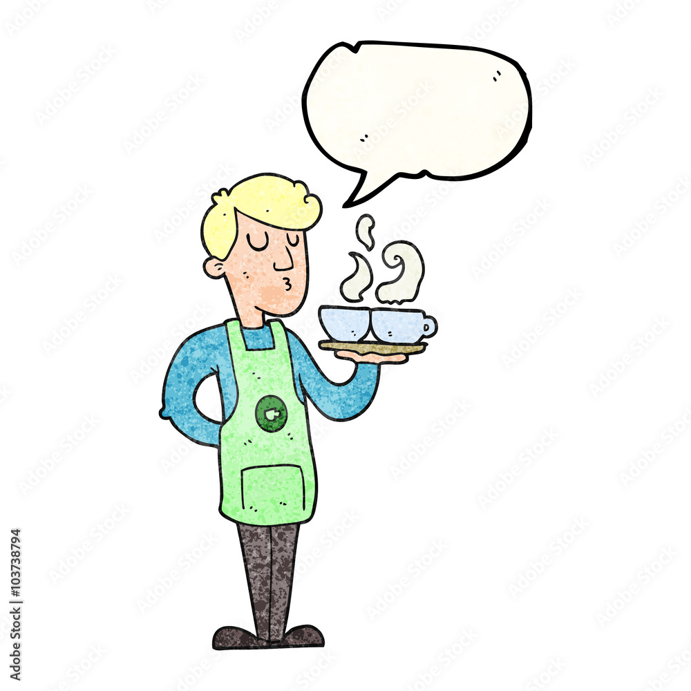 speech bubble textured cartoon barista serving coffee speech bubble textured cartoon barista serving coffee