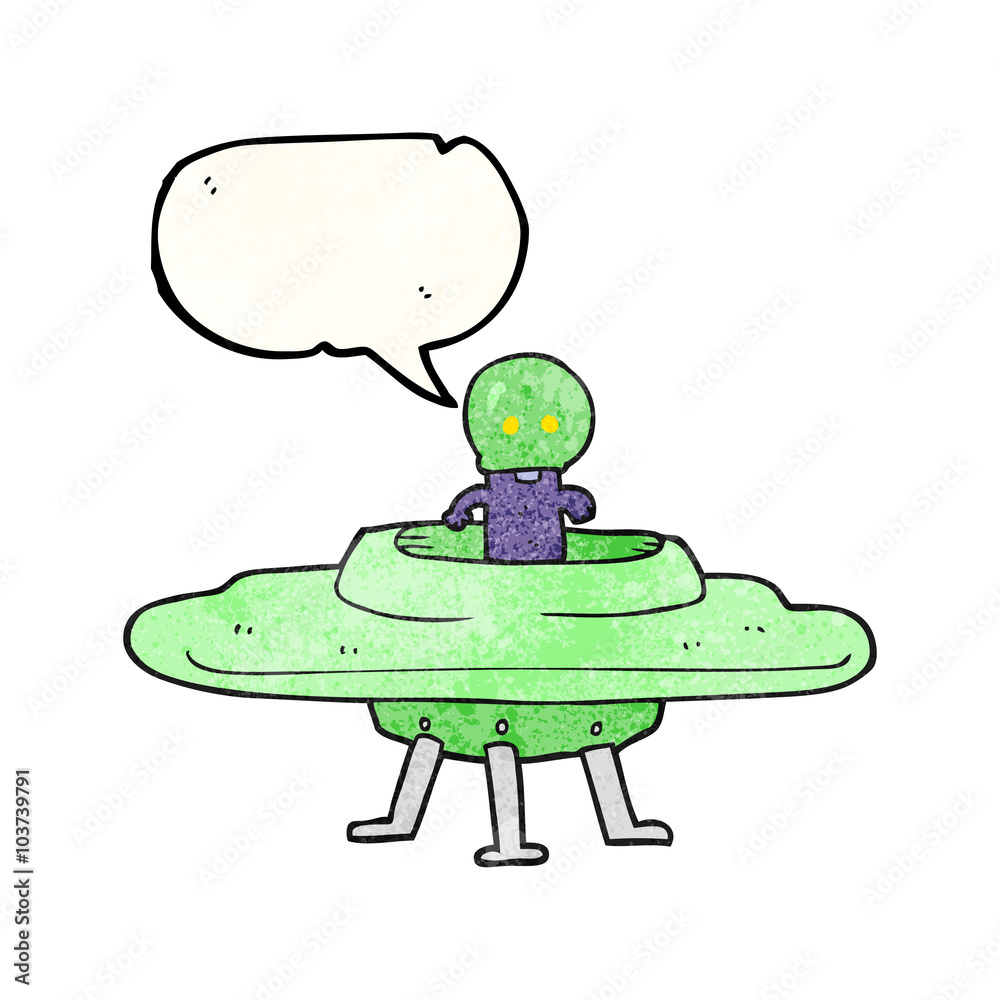 Obraz premium speech bubble textured cartoon flying saucer