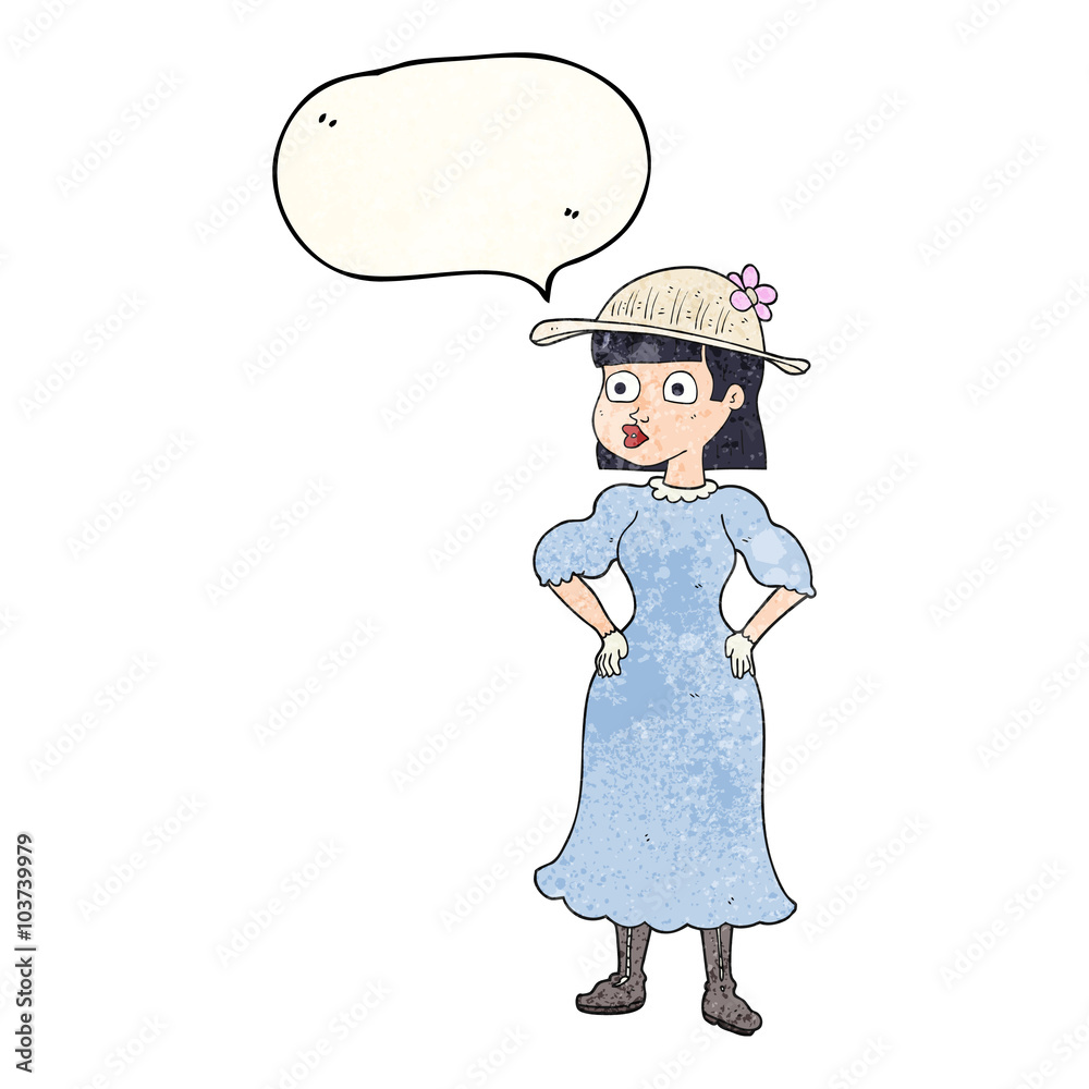 speech bubble textured cartoon woman in sensible dress speech bubble textured cartoon woman in sensible dress