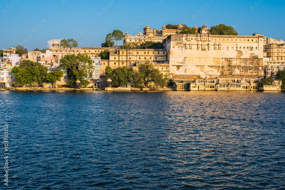 Udaipur scenery - blue waters and old buildings
