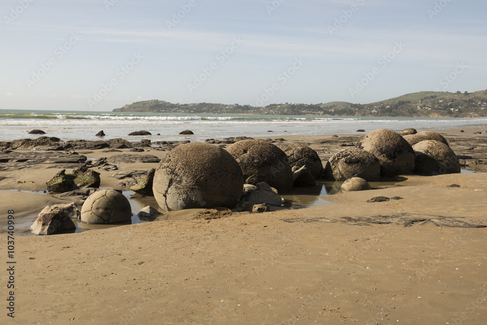 The Boulders en la playa de Moeraki de la Isla Sur de Nueva Zelanda
