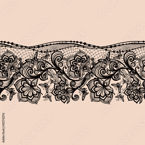 Abstract seamless lace pattern with flowers and butterflies. Infinitely wallpaper, decoration for your design, lingerie and jewelry. Your invitation cards, wallpaper