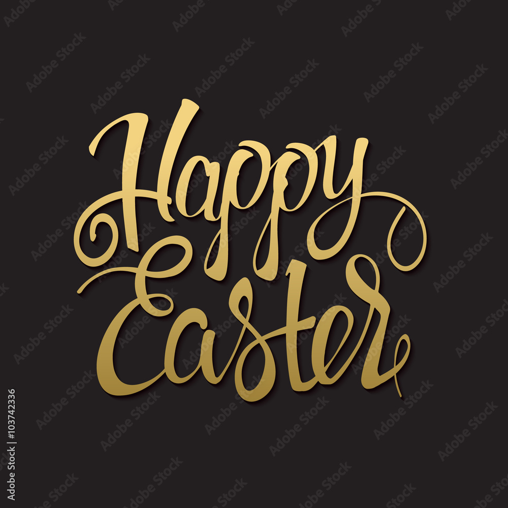 Happy Easter gold sign, symbol, logo on black background.  Festive lettering. Easter gold. Gold sign. Vector gold signs.