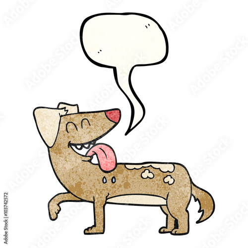 speech bubble textured cartoon panting dog