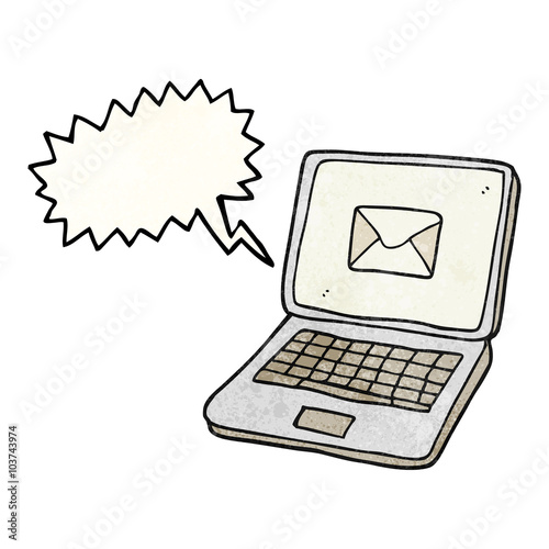 speech bubble textured cartoon laptop computer with message symb