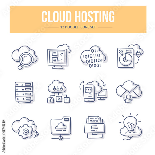 Cloud Hosting Doodle Icons