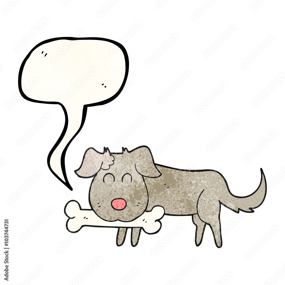 speech bubble textured cartoon dog with bone speech bubble textured cartoon dog with bone