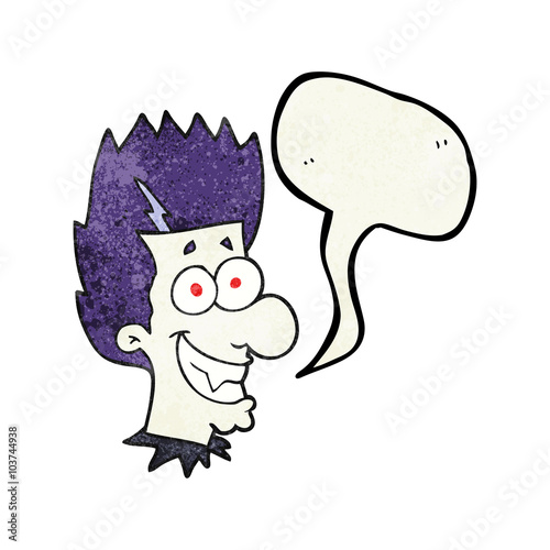 speech bubble textured cartoon grinning vampire