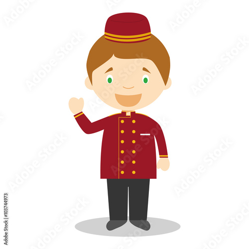 Cute cartoon vector illustration of a bellboy