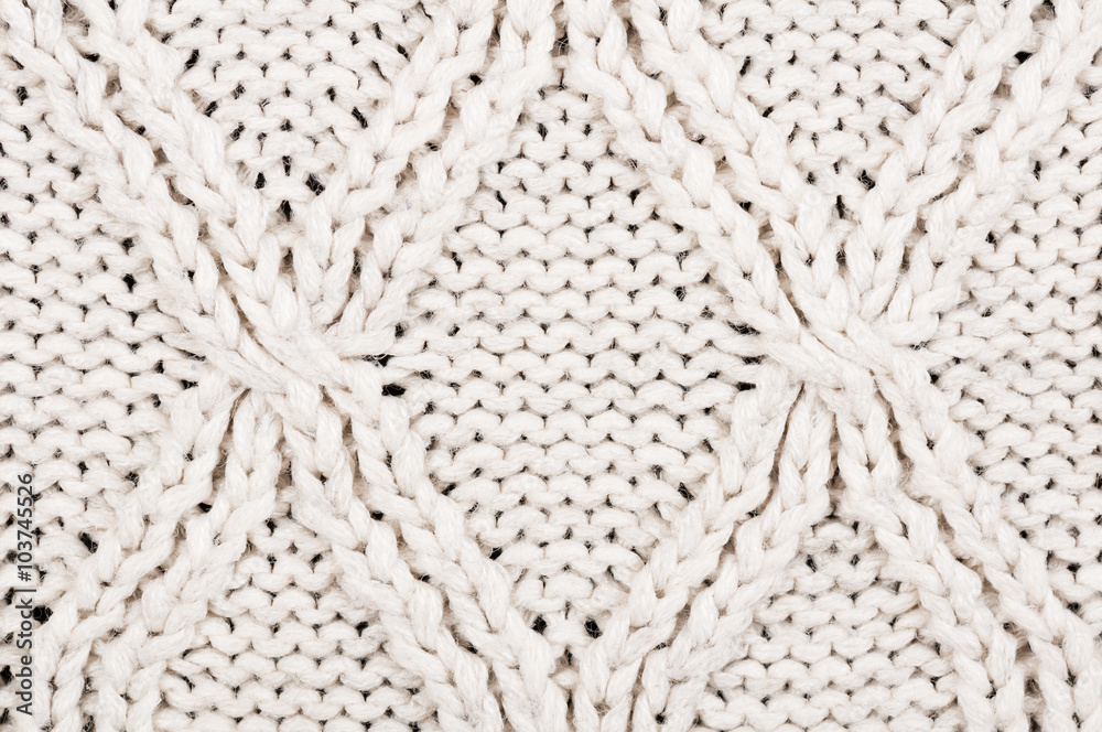 Close-up of beige knitted winter sweater with pattern Close-up of beige knitted winter sweater with pattern