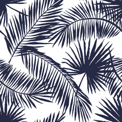 Handdoek met foto Palmbomen patronen Palmbladeren silhouet op witte achtergrond  © ojardin