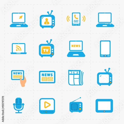 Vector Media Icons set on white background