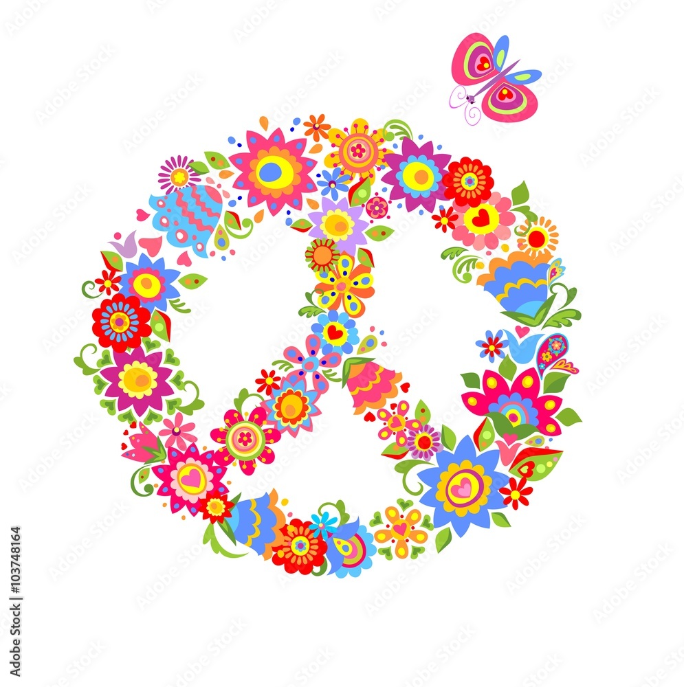 Peace flower symbol with colorful funny flowers Peace flower symbol with colorful funny flowers