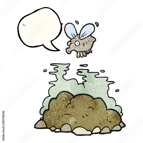 speech bubble textured cartoon fly and manure