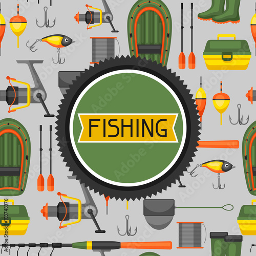 Background with fishing supplies. Design for flayers, covers, brochures and advertising booklets