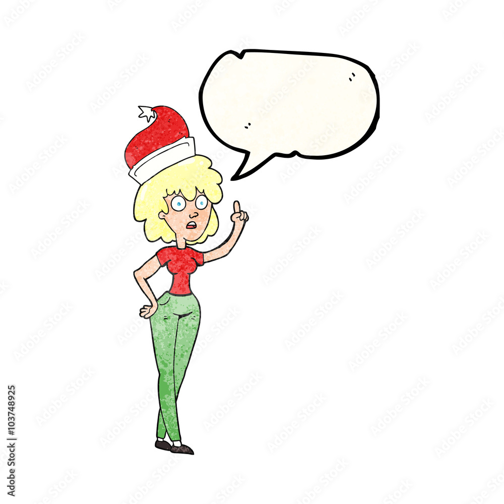 speech bubble textured cartoon woman wearing santa hat speech bubble textured cartoon woman wearing santa hat