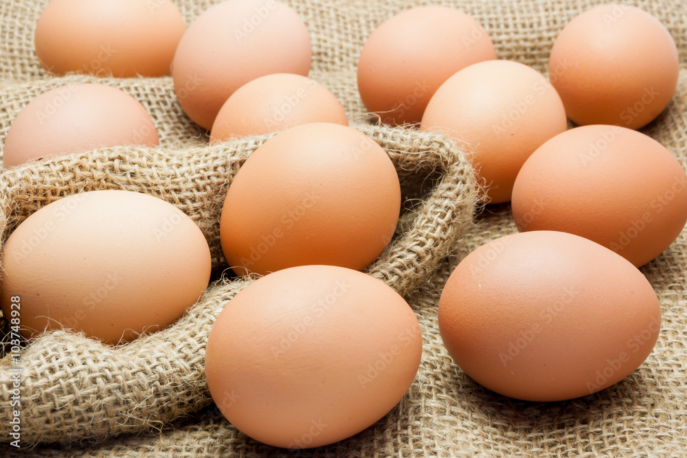 Eggs on brown sack Eggs on brown sack