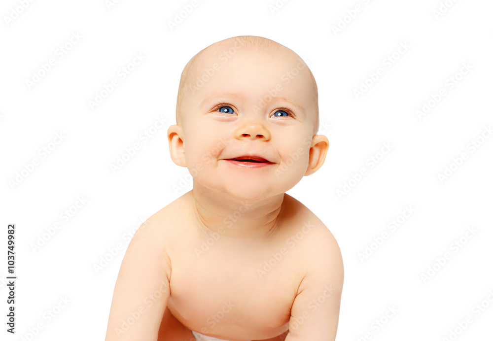 Portrait cute smiling baby on a white background Portrait cute smiling baby on a white background