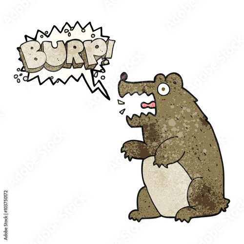 speech bubble textured cartoon bear burping