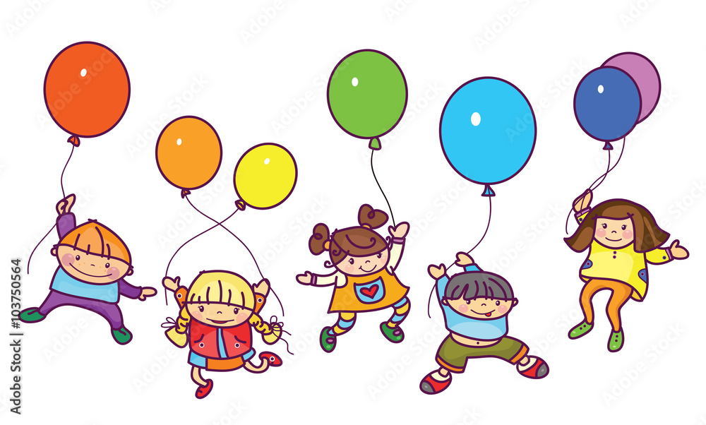 Vector  happy kids with balloons.