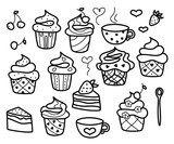 Vector set cupcakes black silhouettes isolated.