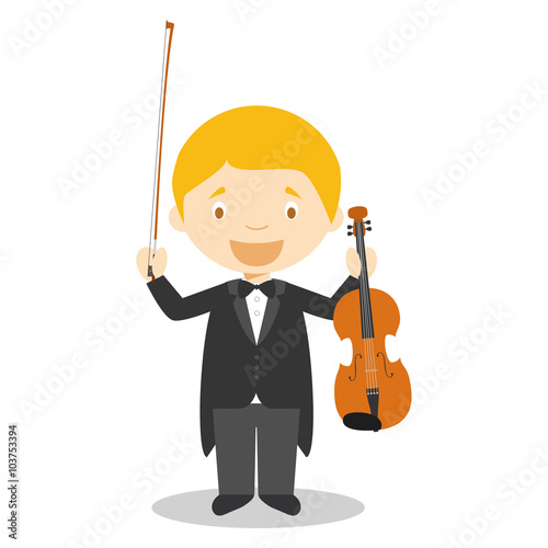 Cute cartoon vector illustration of a classic musician or a viol