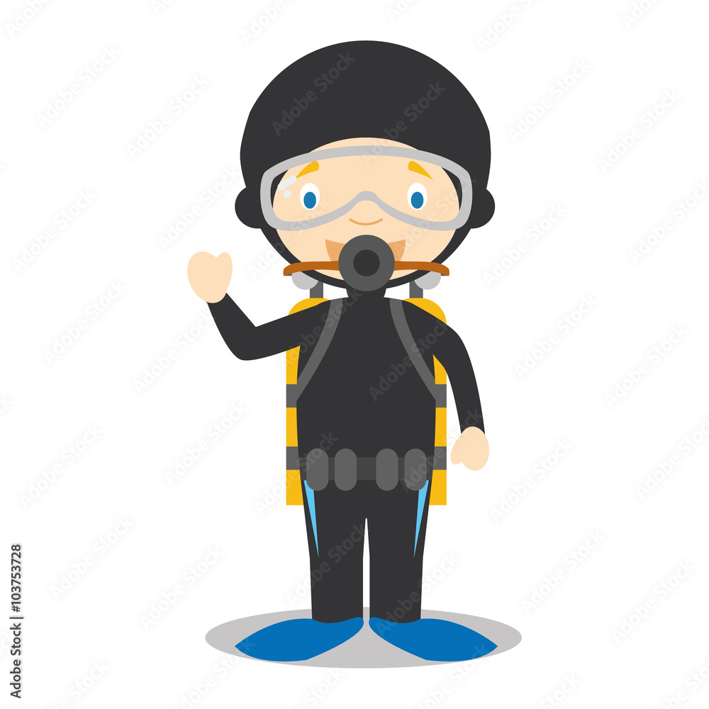 Cute cartoon vector illustration of a diver Cute cartoon vector illustration of a diver