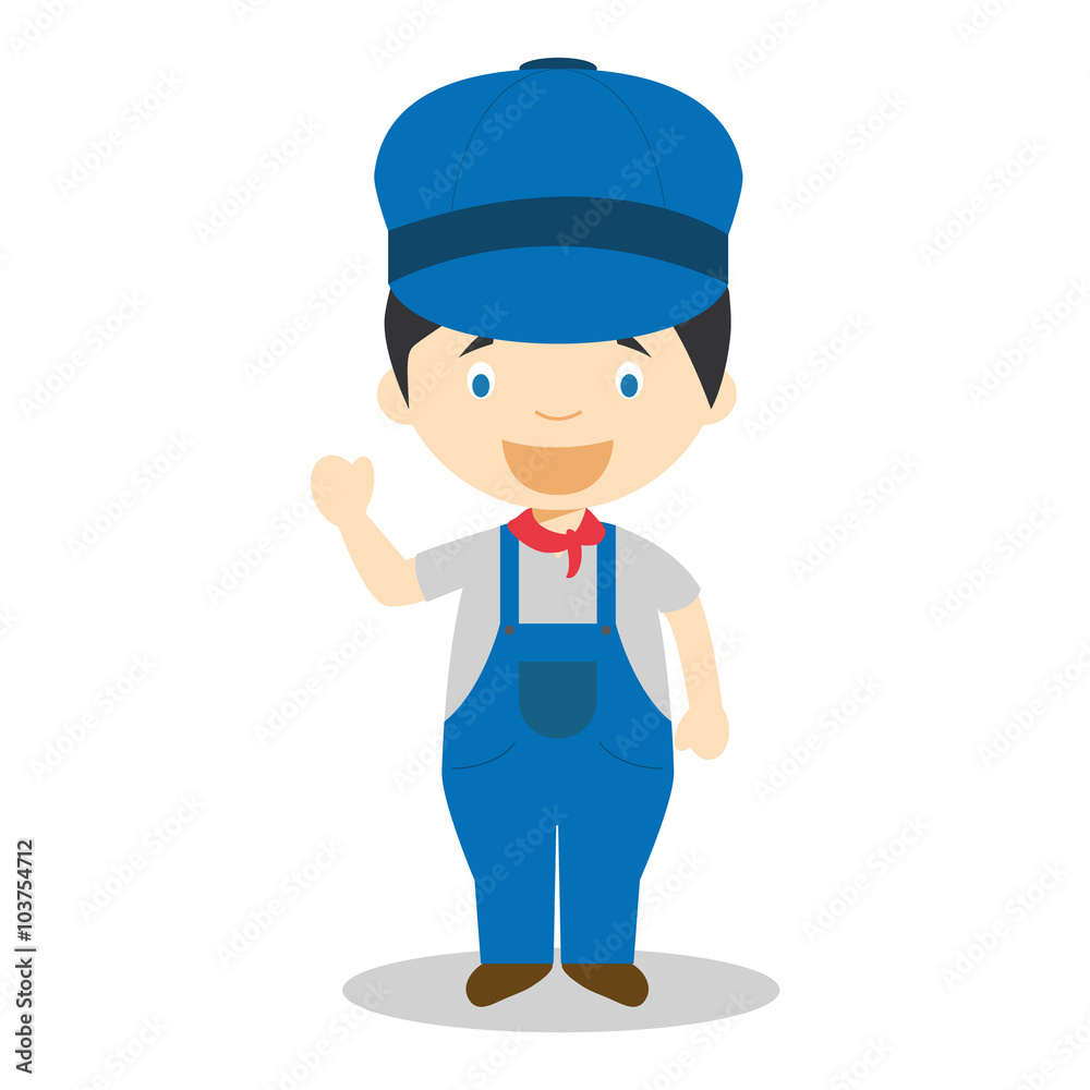 Cute cartoon vector illustration of an engine driver Cute cartoon vector illustration of an engine driver